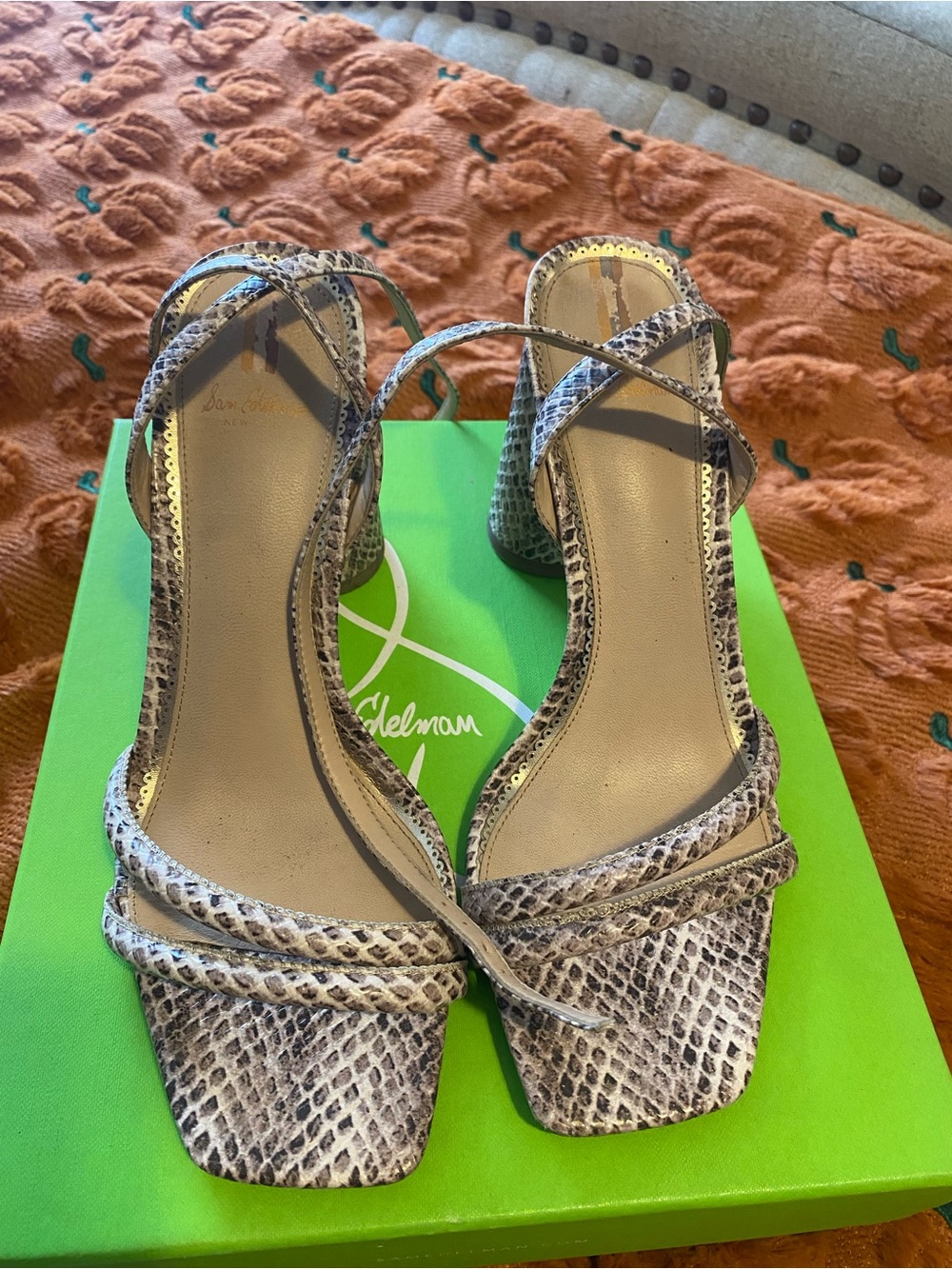 Sam Edelman Snake-Print Strappy Sandals in Neutral Snake Pattern